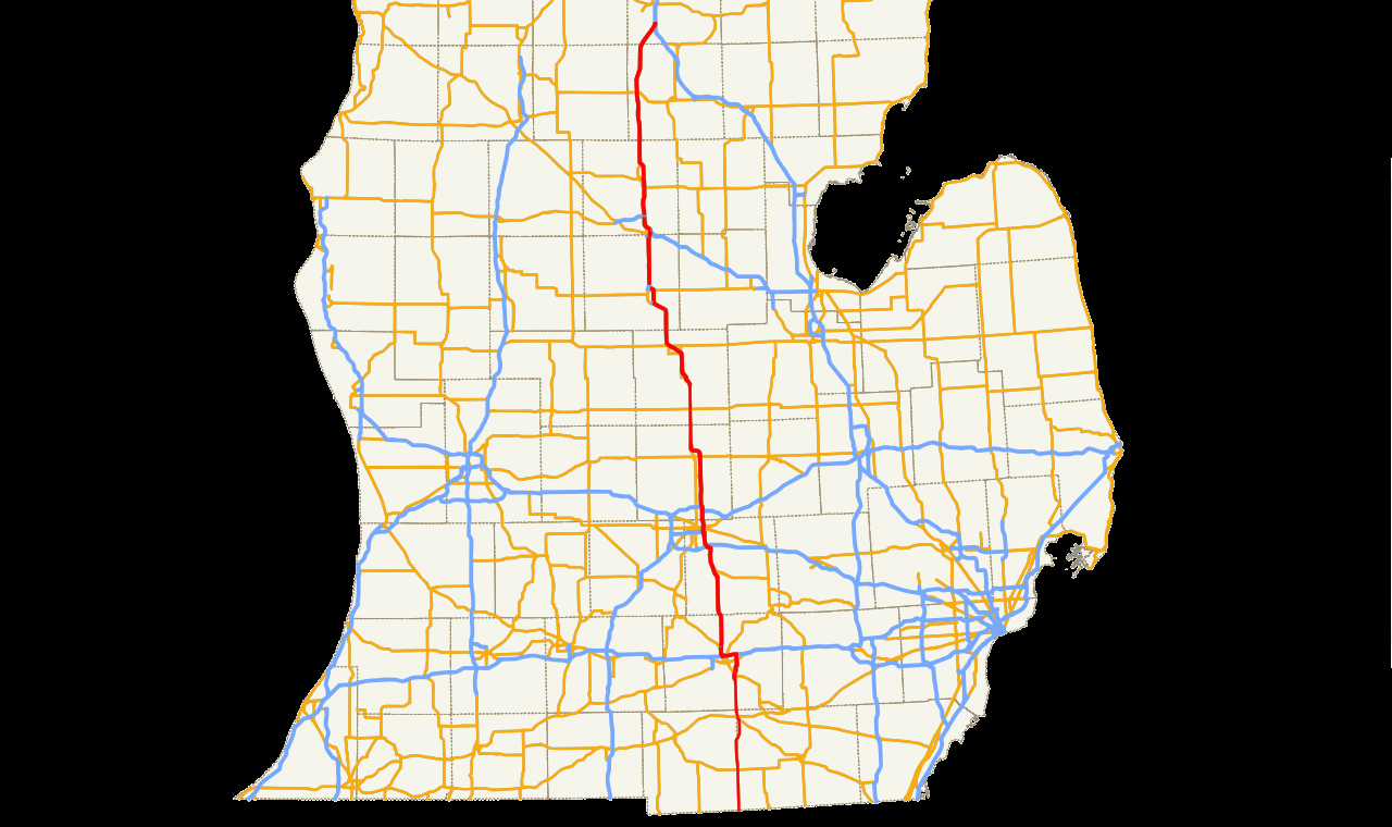 Map of U.S. Route 127 through Michigan